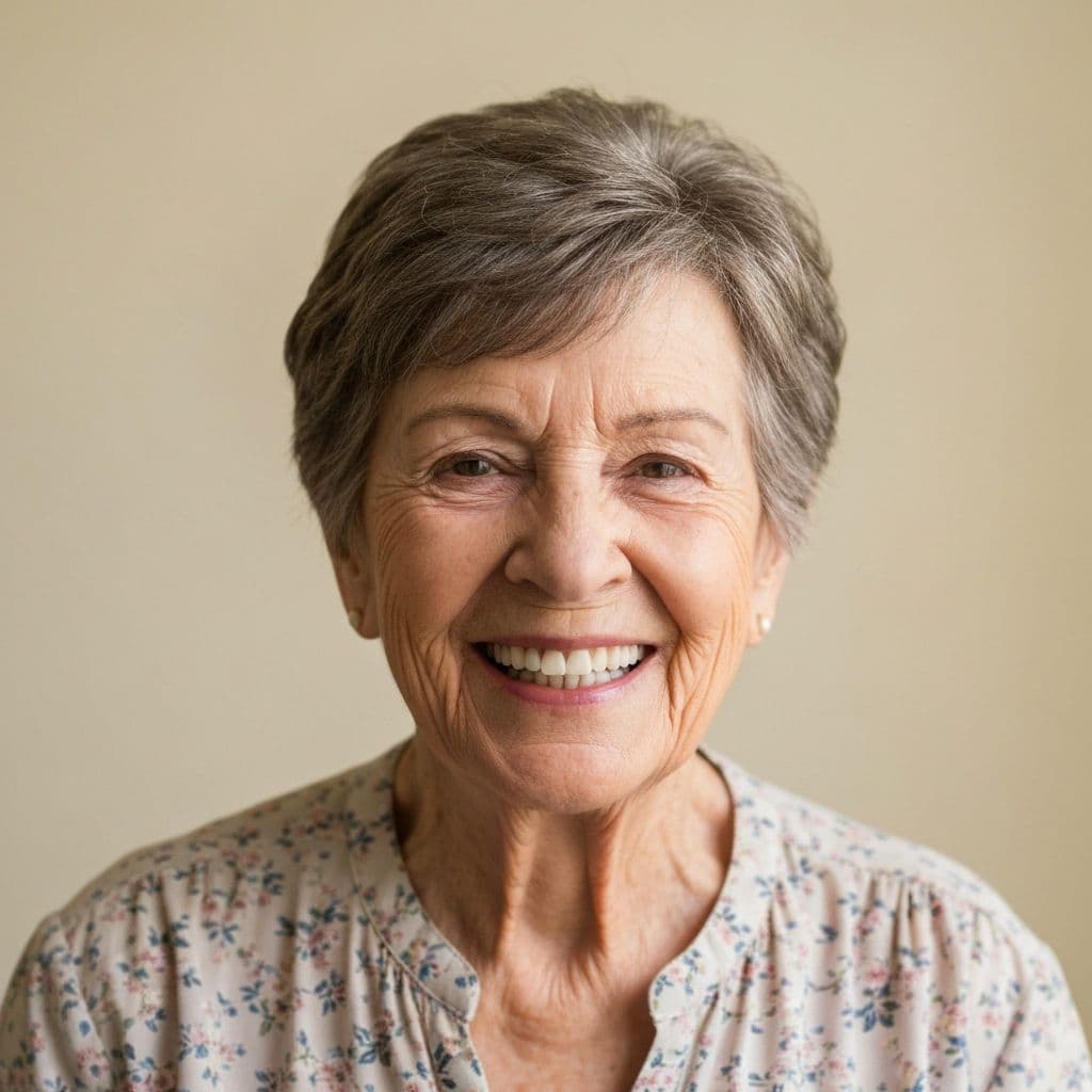 Happy patient with stable dentures from mini implants